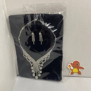 Crystal Necklace Earrings Jewelry Set Bridesmaid V-Neck Formal Evening Flower